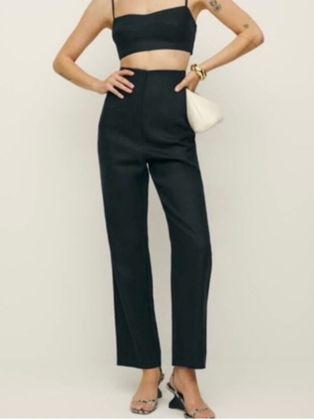Reformation Black Colton Linen Pant Neutral Minimalist High Rise Normcore Size 4